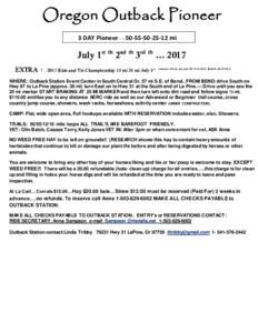 Oregon Outback Pioneer 3 DAY Pioneer12 mi July 1st th 2nd th 3rd EXTRA