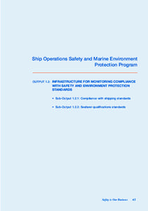 Ship Operations Safety and Marine Environment Protection Program OUTPUT 1.2: INFRASTRUCTURE FOR MONITORING COMPLIANCE  WITH SAFETY AND ENVIRONMENT PROTECTION