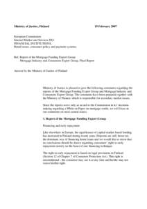 Reply to the consultation on the reports of Mortgage Funding Expert Group (MFEG) & Mortgage Industry and Consumer Dialogue (MI