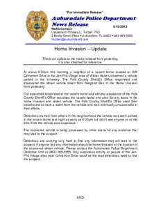“For Immediate Release”  Auburndale Police Department News Release[removed]Media Contact: