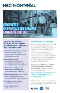  École d’été  en français des affaires  Langue et culture Montréal (Québec) – Canada  Unique en Amérique