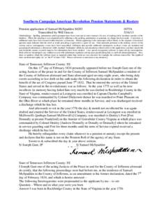 Southern Campaign American Revolution Pension Statements & Rosters Pension application of Samuel McSpadden S4203 Transcribed by Will Graves f43VA[removed]