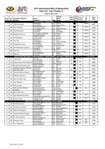 2013 International Rally of Queensland Start List - Leg 2 Section 5 Vehicle 2 4 ARC Group