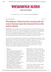 Wiesbadener Schul­Award Leonardo geht mit neuem Konzept nach den Sommerferien in die nächste Runde ­ Wiesbadener Kurier WIESBADENER KURIER / LOKALES / WIESBADEN / NACHRICHTEN WIESBAD