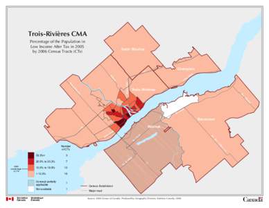 Trois-Rivières CMA Percentage of the Population in Low Income After Tax in 2005 by 2006 Census Tracts (CTs)  Saint- Maurice