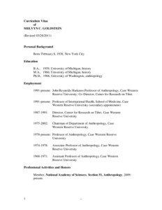 Curriculum Vitae of MELVYN C. GOLDSTEIN