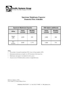 Spectrum Mainframe Exporter Domestic Price Schedule Spectrum Mainframe Exporter  DB2 Option (additional)