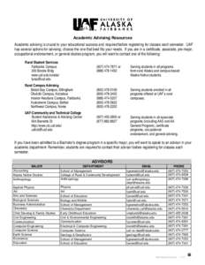   Academic Advising Resources   Academic advising is crucial to your educational success and required before registering for classes each semester. UAF has several options for advising; choose the one that best fits yo