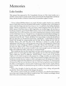 Memories Luke Ionides This memoir first appeared in The Transatlantic Review in[removed]Luke Ionides was a member of the extensive Greek family which patronised the Pre-Raphaelites and Burne]ones, and the brother of Morris