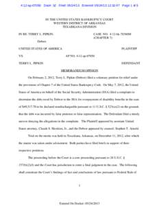 4:12-ap[removed]Doc#: 32 Filed: [removed]Entered: [removed]:32:47 Page 1 of 5  IN THE UNITED STATES BANKRUPTCY COURT WESTERN DISTRICT OF ARKANSAS TEXARKANA DIVISION IN RE: TERRY L. PIPKIN,