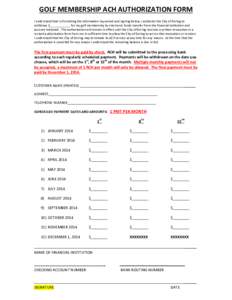 GOLF MEMBERSHIP ACH AUTHORIZATION FORM