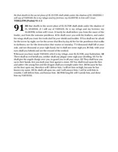 He that dwells in the secret place of EL ELYON shall abide under the shadow of EL SHADDAI. I will say of YAHUAH, He is my refuge and my fortress: my ELOHIYM; in him will I trust. TEHILLIYM (Psalm) 91:1-2 91