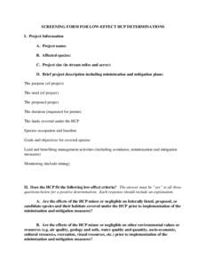 SCREENING FORM FOR LOW-EFFECT HCP DETERMINATIONS