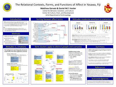 The Relational Contexts, Forms, and Functions of Affect in Yasawa, Fiji Matthew Gervais & Daniel M.T. Fessler Center for Behavior, Evolution, and Culture Center for Culture, Brain, and Development UCLA Department of Anth