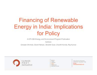 Microsoft PowerPoint - Financing of Renewable Energy in India - Implications for Policy - Charith Konda