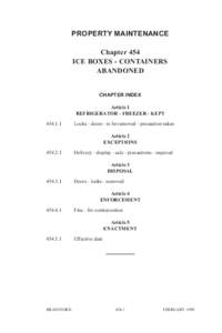 PROPERTY MAINTENANCE Chapter 454 ICE BOXES - CONTAINERS ABANDONED CHAPTER INDEX Article 1