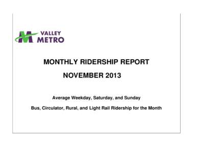 MONTHLY RIDERSHIP REPORT NOVEMBER 2013 Average Weekday, Saturday, and Sunday Bus, Circulator, Rural, and Light Rail Ridership for the Month  NOVEMBER 2013 MONTHLY RIDERSHIP REPORT