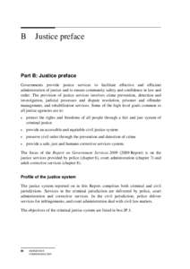 Chapter only - Part B Justice preface - Report on Government Services 2009: Indigenous Compendium