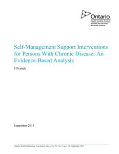 Self-Management Support Interventions for Persons With Chronic Disease: An Evidence-Based Analysis