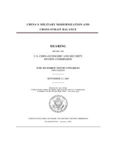 CHINA’S MILITARY MODERNIZATION AND CROSS-STRAIT BALANCE HEARING BEFORE THE