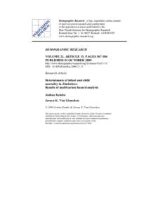 Demographic Research a free, expedited, online journal of peer-reviewed research and commentary in the population sciences published by the Max Planck Institute for Demographic Research Konrad-Zuse Str. 1, DRostoc