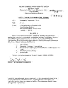 Insurance Recoupment Working Group Notice of Public Informational Hearing September[removed]