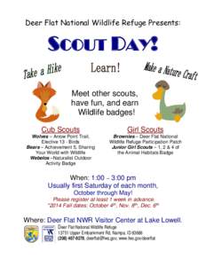 Deer Flat National Wildlife Refuge Presents:  SCOUT DAY! Meet other scouts, have fun, and earn Wildlife badges!