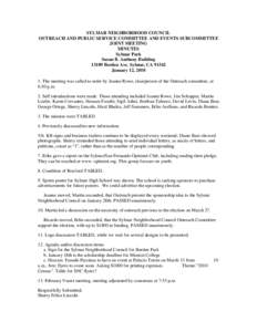 SYLMAR NEIGHBORHOOD COUNCIL OUTREACH AND PUBLIC SERVICE COMMITTEE AND EVENTS SUBCOMMITTEE JOINT MEETING MINUTES Sylmar Park Susan B. Anthony Building