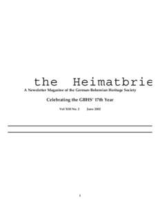 the  Heimatbrie A Newsletter Magazine of the German-Bohemian Heritage Society