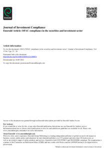 Journal of Investment Compliance Emerald Article: OFAC compliance in the securities and investment sector