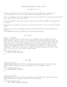 PROCEEDINGS/MINUTES OF CITY COUNCIL …October 22, 2014… Council convened at 2:07 p.m., Mayor John Cranley Presiding. Present were Councilmembers Flynn, Mann Murray, Seelbach, Smitherman, and Winburn. Also in attendanc
