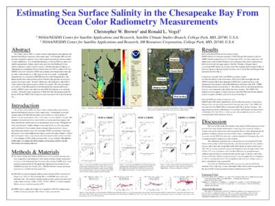 Estimating Sea Surface Salinity in the Chesapeake Bay From Ocean Color Radiometry Measurements Christopher W. 1  1