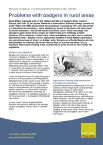 Natural England Technical Information Note TIN005 - Problems with badgers in rural areas