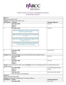 PARCC Practice Test Answer and Alignment Document ELA/Literacy: Grade 11 Items 1-7 Task: Literary Analysis (LAT) Passage 1: from Quicksand by Nella Larsen Item Number Answer(s)