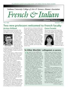 Vol. XIX  Summer 2005 Two new professors welcomed to French faculty