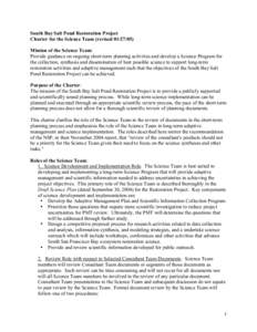 South Bay Salt Pond Restoration Project Charter for the Science Team (revised[removed]Mission of the Science Team: Provide guidance on ongoing short-term planning activities and develop a Science Program for the collec