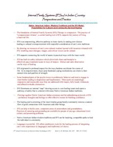 Internal Family Systems (IFS(sm)) in Indian Country: Perspectives and Practice >>>>>>>>>>>>>>>>>>>>>>>>>>>>>>>>>>>>>>>>>>>>>>>>>>>>> Native American Indian Wisdom Traditions and the IFS Model: Possibilities for Cultural 