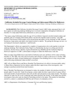 STATE OF CALIFORNIA — BUSINESS, CONSUMER SERVICES AND HOUSING AGENCY  Edmund G. Brown Jr., Governor DEPARTMENT OF ALCOHOLIC BEVERAGE CONTROL 3927 Lennane Drive, Suite 100