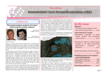 Newsletter Number 16; November, 2011 Editorial The input-output analysis of water: New tools for policy-makers