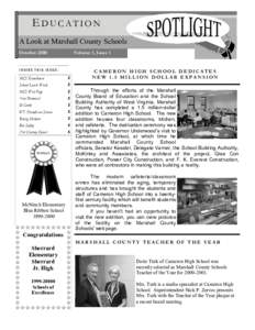 E DUC ATION A Look at Marshall County Schools October 2000 Volume 1, Issue 1