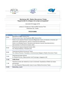 Workshop ASI - Elettra Sincrotrone Trieste “Opportunità di sviluppo nel campo aerospaziale” mercoledì 25 maggio 2016 presso la Conference Hall di AREA Science Park Padriciano 99, Trieste PROGRAMMA