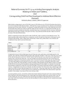 Referral Summary for FYincluding Demographic Analysis Relating to Infants and Toddlers, And Corresponding Child Find Plan Developed to Address More Effective Outreach Written by Becky Laubach, CMSU EI Supervisor