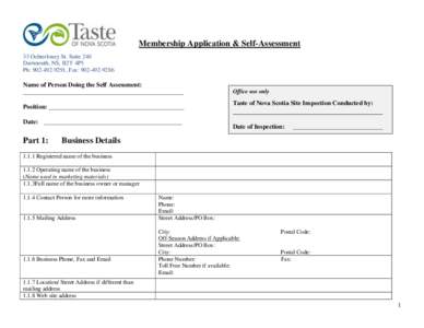 Membership Application & Self-Assessment 33 Ochterloney St. Suite 240 Dartmouth, NS, B2Y 4P5