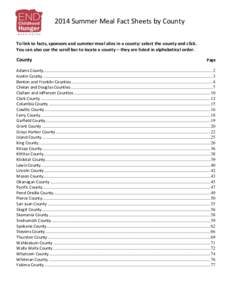 2014 Summer Meal Fact Sheets by County To link to facts, sponsors and summer meal sites in a county: select the county and click. You can also use the scroll bar to locate a county – they are listed in alphabetical ord