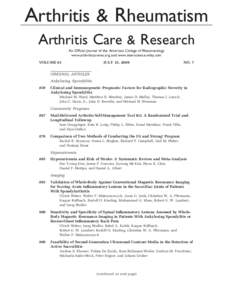 Arthritis & Rheumatism Arthritis Care & Research An Official Journal of the American College of Rheumatology www.arthritiscareres.org and www.interscience.wiley.com VOLUME 61