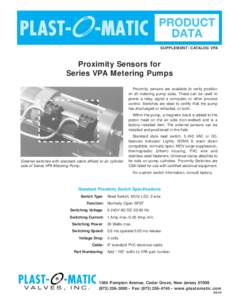 SUPPLEMENT / CATALOG VPA  Proximity Sensors for Series VPA Metering Pumps Proximity sensors are available to verify position on all metering pump sizes. These can be used to