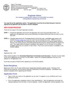 State of Tennessee Department of Commerce and Insurance Board of Architectural and Engineering Examiners 500 James Robertson Parkway Nashville, TN[removed][removed]