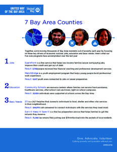 7 Bay Area Counties  1 Together, we’re moving thousands of Bay Area residents out of poverty each year by focusing on three key drivers of economic success: jobs, education and basic needs. Here’s what our