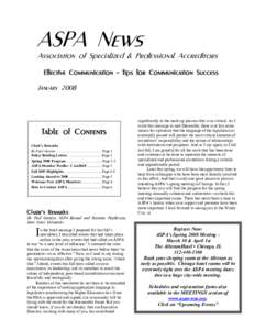 ASPA News  Association of Specialized & Professional Accreditors Effective Communication – Tips for Communication Success  January 2008