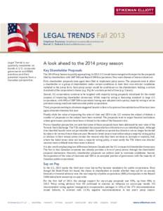 LEGAL TRENDS Fall 2013 Stéphane Rousseau ([removed]) Benoît C. Dubord ([removed]) Legal Trends is our quarterly newsletter on